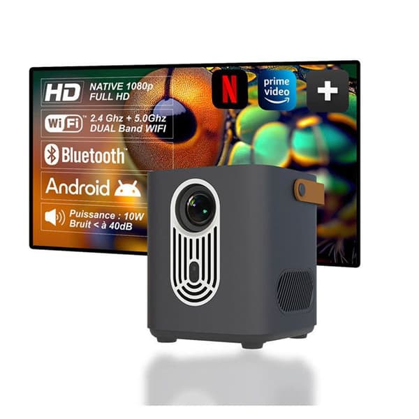 Full HD 1080P projektor Cannes Android Wifi Bluetooth HDMI 10W Grå