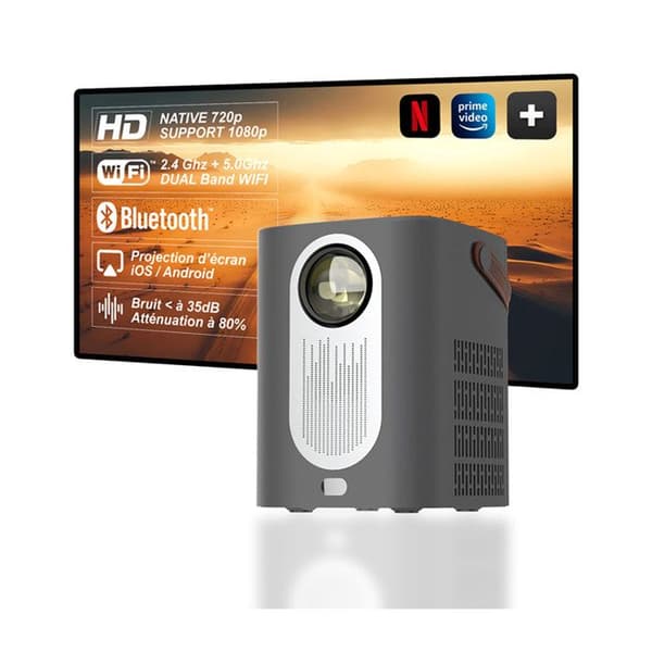 Full HD 720P Videoprojektor Nara Android Wifi Bluetooth HDMI 10W Grå
