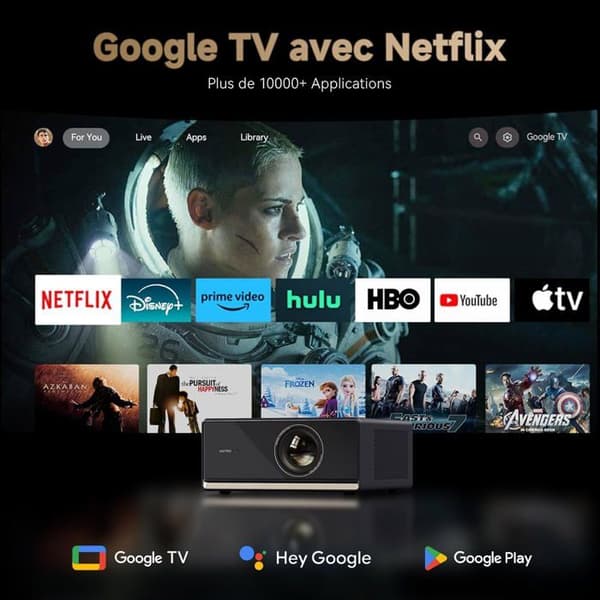 4K Videoprojektor 1100 ANSI Google TV Officiell Netflix, Automatisk Fokusering Keystone Videoprojektor, WiFi Bluetooth Bärbar Videoprojektor