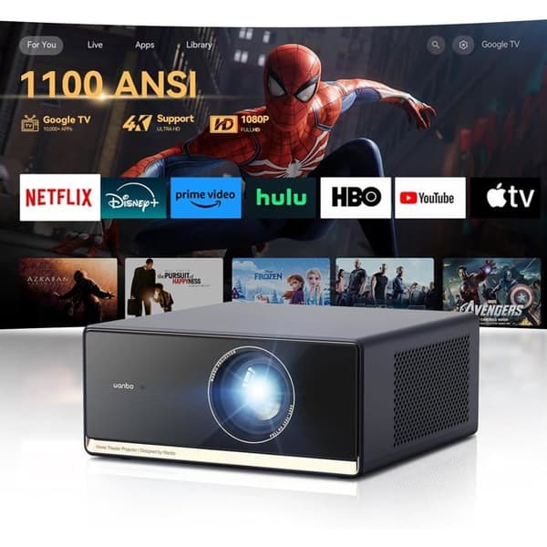 4K Videoprojektor 1100 ANSI Google TV Officiell Netflix, Automatisk Fokusering Keystone Videoprojektor, WiFi Bluetooth Bärbar Videoprojektor Silver