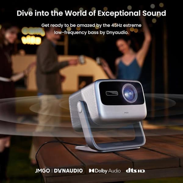 JMGO N1 Ultra Projektor 4K, MALCTM Triple Laser Auto Bildkorrigering Gimbal, 3D Videoprojektor 300 Tum, Dynaudio 2x10W Högtalare, 1
