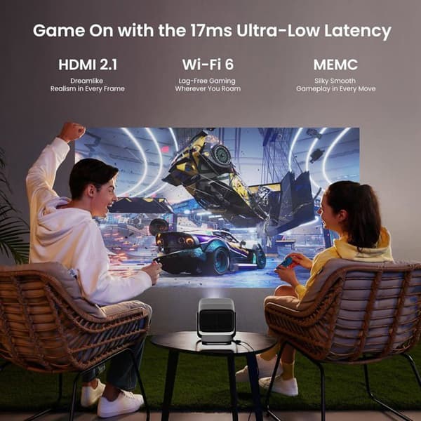 JMGO N1 Ultra Projektor 4K, MALCTM Triple Laser Auto Bildkorrigering Gimbal, 3D Videoprojektor 300 Tum, Dynaudio 2x10W Högtalare, 1