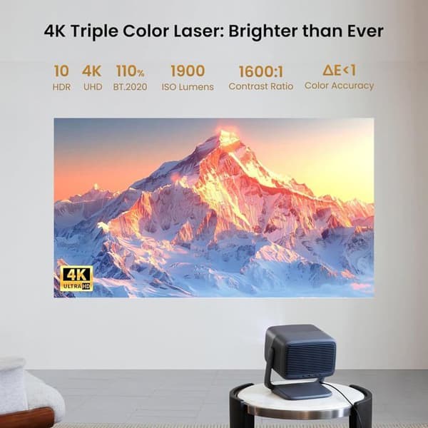 JMGO N1 Ultra Projektor 4K, MALCTM Triple Laser Auto Bildkorrigering Gimbal, 3D Videoprojektor 300 Tum, Dynaudio 2x10W Högtalare, 1