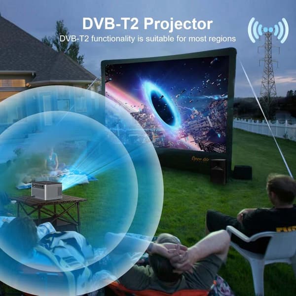 INF Elektrisk fokus 4K projektor: Bärbar hemmabio med 200 ANSI lumen, 720P upplösning och DVB-T2 stöd