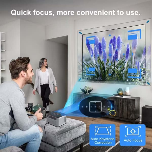 INF Elektrisk fokus 4K projektor: Bärbar hemmabio med 200 ANSI lumen, 720P upplösning och DVB-T2 stöd