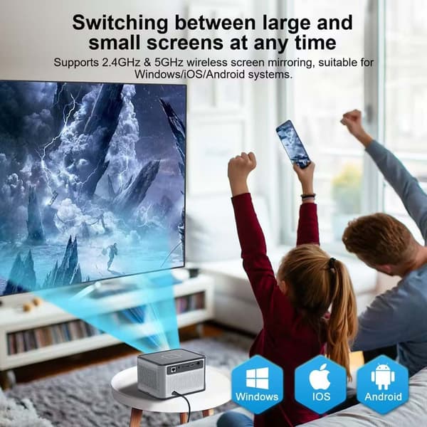 INF Elektrisk fokus 4K projektor: Bärbar hemmabio med 200 ANSI lumen, 720P upplösning och DVB-T2 stöd