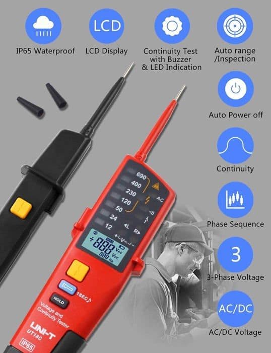 Uni-t - UT18C - RCD Handhållen Digital Multimeter 690V Display Kontinuitetsvoltmeter