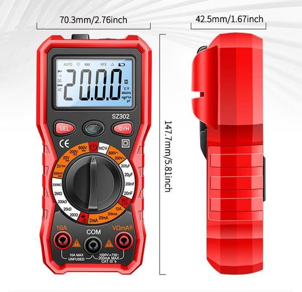 Digital multimeter, Digital multimeter, Multifunktionsvoltmeter 2000 räkningar, Elektrisk testare, Ohmmeter, Mäter AC/DC-spänning