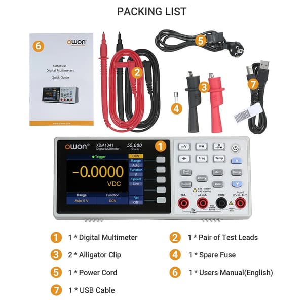 XDM1041 USB digitalt multimeter 55000 tæller Universal Desktop Multimetre med høj nøjagtighed og 3,5-tommer TFT LCD-skærm, EU-stik