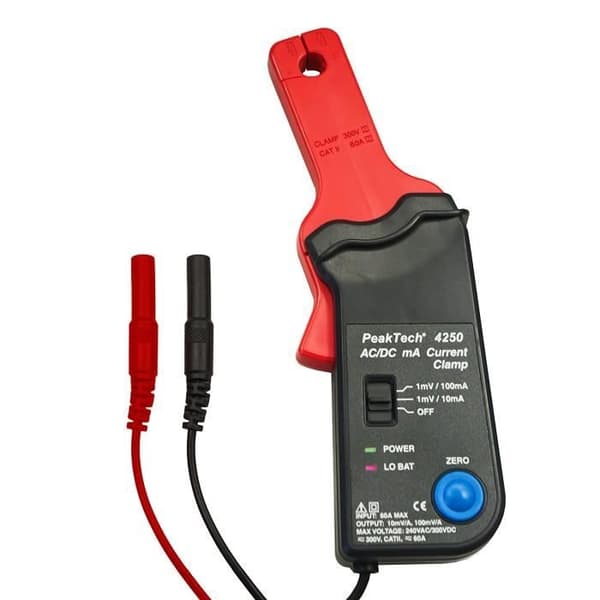 PeakTech 4250 - 60 A AC/DC strömsondadapter för multimeter, 4 mm uttag, strömtestare, voltmeter,