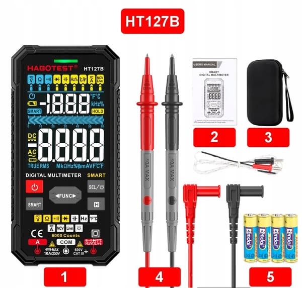 DIGITAL UNIVERSAL MULTIMETER TRUE RMS NCV TERMOKOPPEL KABLER CASE BATTERIER