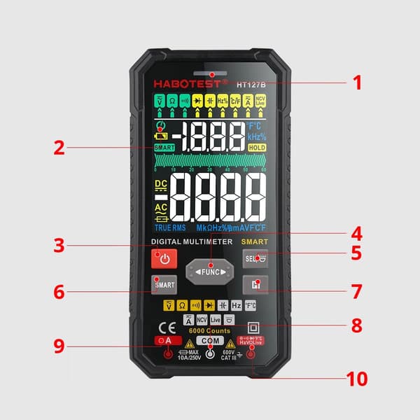 DIGITAL UNIVERSAL MULTIMETER TRUE RMS NCV TERMOKOPPEL KABLER CASE BATTERIER