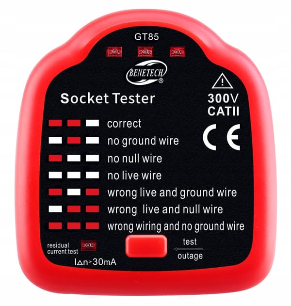 230V stikkontakt tester, RCD funktionsdetektor