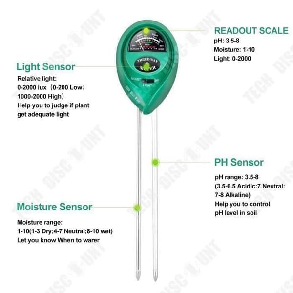 TD Soil Tester 3 i 1 Solid PH Meter Fuktighet Ljus Surhet Jord Växt Ideal Trädgårdssensor Farm Gräsmatta Inomhusljus