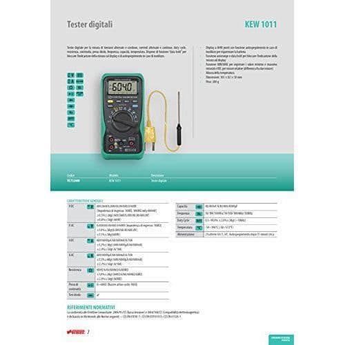 Vemer Kyoritsu KEW 1011 digital multimeter för mätning av AC/DC-spänning, AC/DC-ström, resistans, kontinuitet, diodtest.
