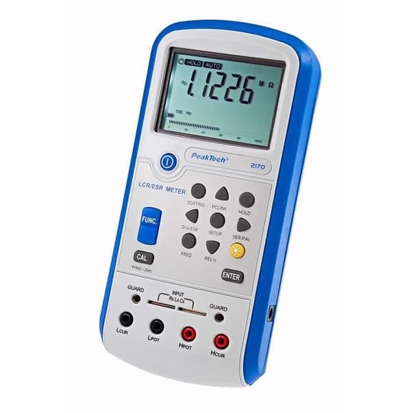 PeakTech 2170 - LCR-ESR-mätare, LCR och ESR-mätinstrument, med USB, programvara medföljer, automatisk LCR-detektion,