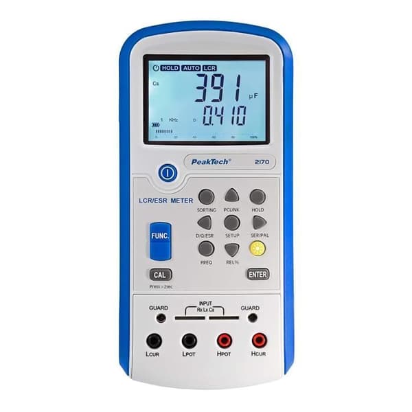 PeakTech 2170 - LCR-ESR-mätare, LCR och ESR-mätinstrument, med USB, programvara medföljer, automatisk LCR-detektion,