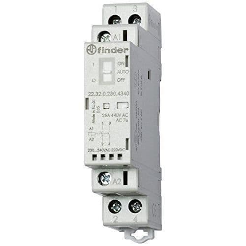 Finder Modulär kontaktor 230 VAC/DC 2 NO 25 A AgSno2 Mekanisk/LED-indikator med väljare - 223202304340PAS