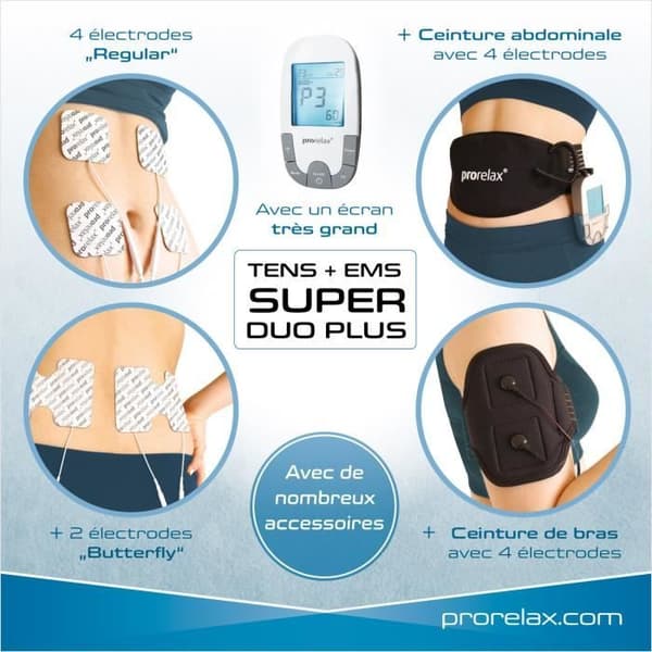 prorelax TENS/EMS Super Duo Plus | Elektrostimuleringsanordning | 2 behandlingar med en enhet