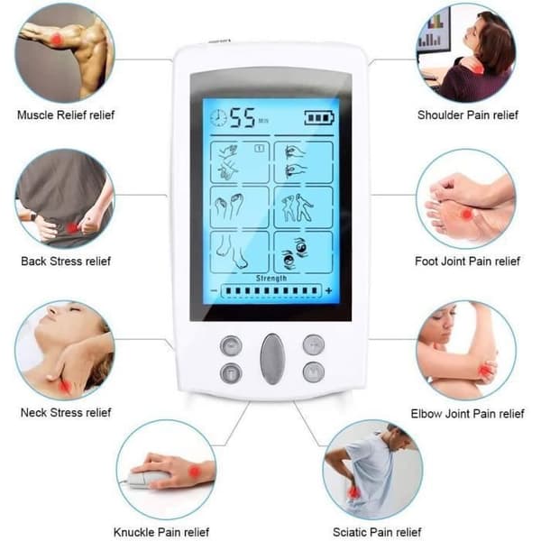 Elektrostimulator - TENS - EMS - 16 program - 20 intensitetsnivåer - Uppladdningsbar vit