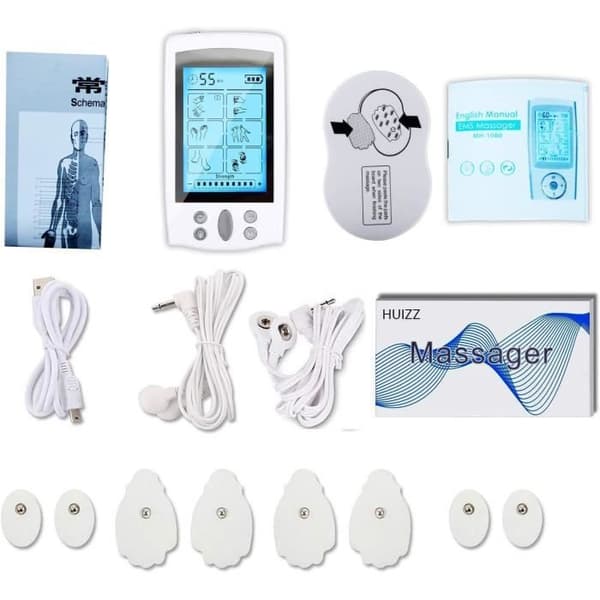 Elektrostimulator - TENS - EMS - 16 program - 20 intensitetsnivåer - Uppladdningsbar vit