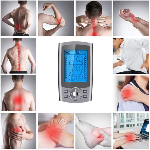 Anti-Pain tens elektrostimulator och EMS muskelelektrostimulering - 24 massageprogram + dubbelkanalsutgång Vit)