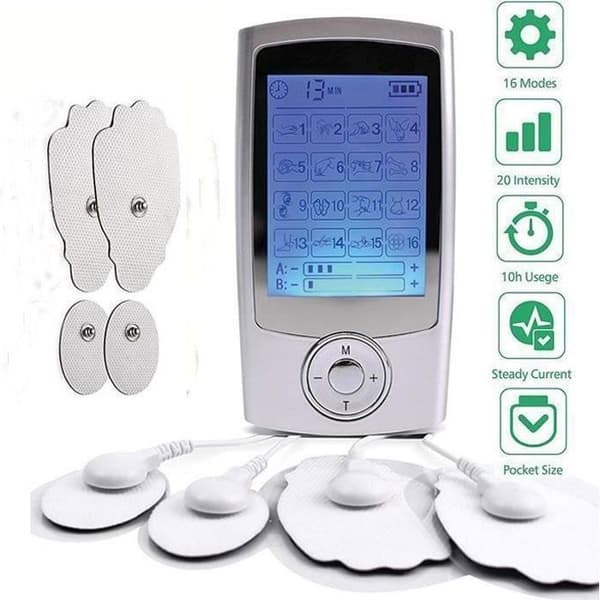 Uppladdningsbar Tens Electrostimulator Smärtlindrande muskelstimulator med 16 lägen, 4 elektroder för muskelspänningsmassage