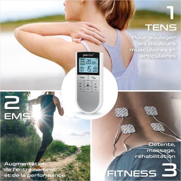 prorelax TENS/EMS TRIO | Elektrostimuleringsanordning | 3 behandlingar med en enhet | 50 program totalt