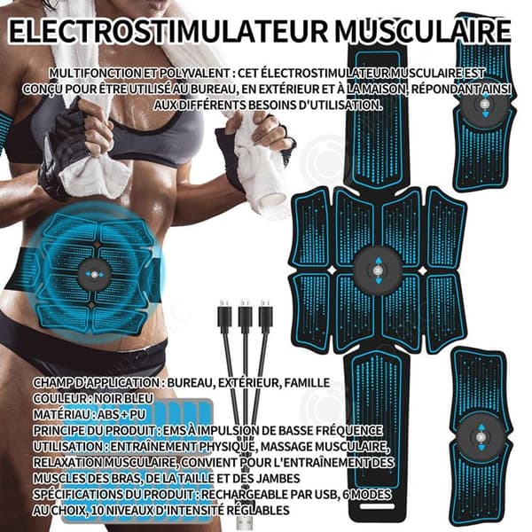 INN Muskel elektrostimulator buken elektrostimulering enhet magträning ems snabb effektiv och säker svart blå