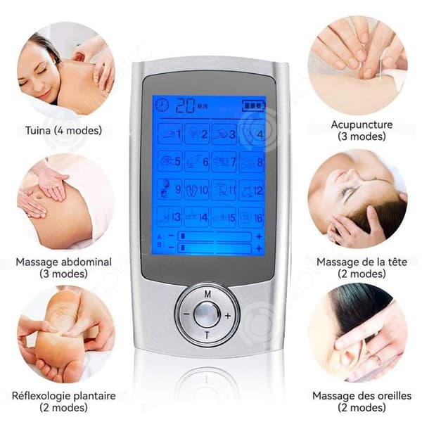 INN Elektrostimulator Muskelstimulator 16 lägen AB kanal 20 nivåer Justerbar intensitet massage 8 elektroder Återuppladdningsbar