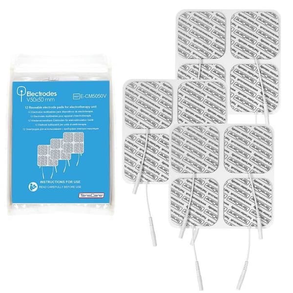 Elektroder - TensCare - E-CM5050V - 50x50 mm - 12 delar - Återanvändbar upp till 30 gånger
