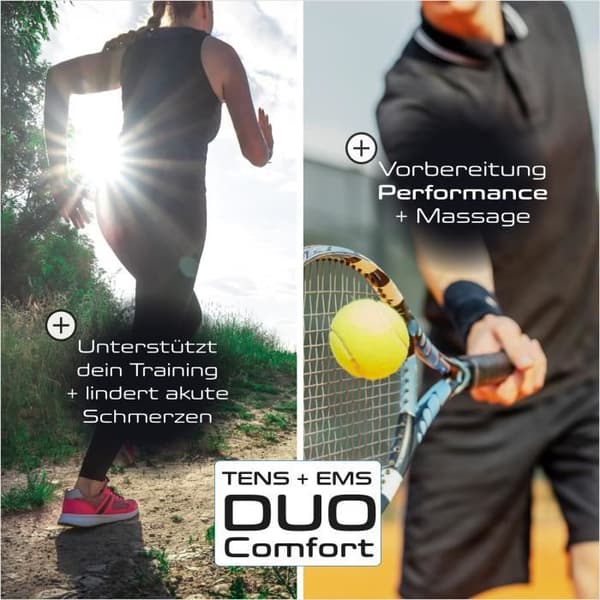 prorelax TENS/EMS Duo Comfort Blackline | Elektrostimuleringsanordning | 2 behandlingar med en enhet