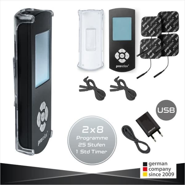 prorelax TENS/EMS Duo Comfort Blackline | Elektrostimuleringsanordning | 2 behandlingar med en enhet