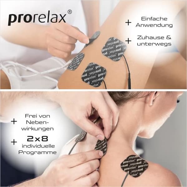 prorelax TENS/EMS Duo Comfort Blackline | Elektrostimuleringsanordning | 2 behandlingar med en enhet