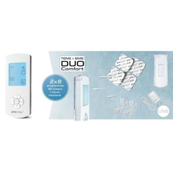 prorelax TENS/EMS Duo Comfort | Elektrostimuleringsanordning | 2 behandlingar med en enhet