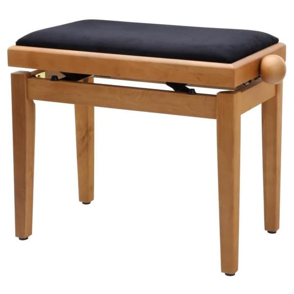 Pianobänk - Classic Cantabile - Bok - Justerbar 47-56 cm - Svart sammetsöverdrag - Halkfritt