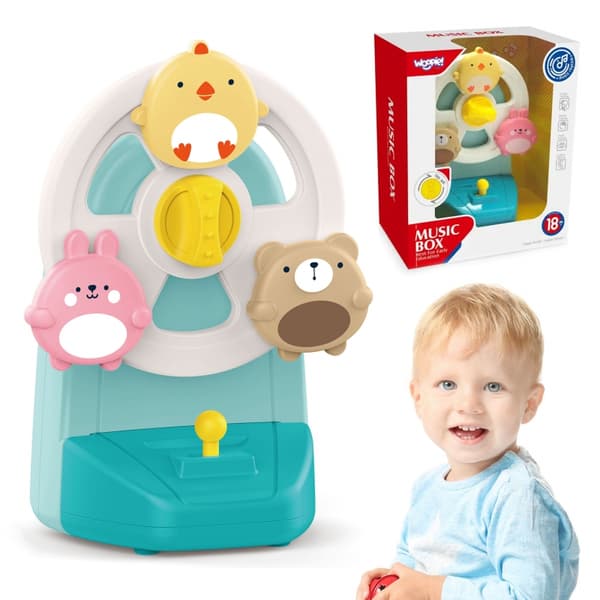 - WOOPIE BABY Speldosa Karusell med Djur – Musikaliskt och Pedagogiskt Leksak - Blå