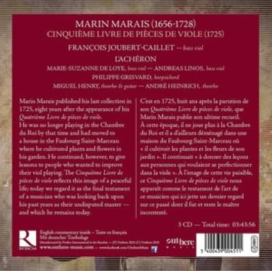 Marais Marin - Cinquieme Livre De Pieces De Viole (CD)