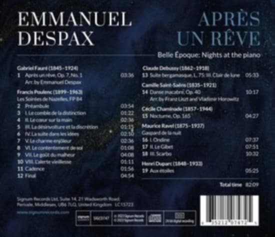 Emmanuel Despax - Apres Un Reve - Belle Epoque – Nigh (CD)