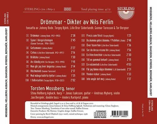 Torsten Mossberg : Dreams: Poems By Nils Ferlin CD (2023) Pre-Owned