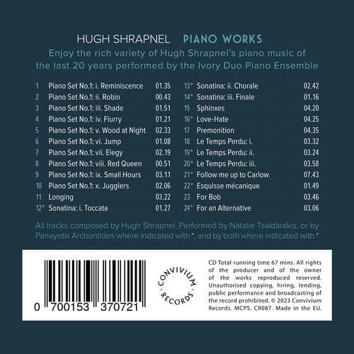 Hugh Shrapnel : Hugh Shrapnel: Piano Works CD (2023)