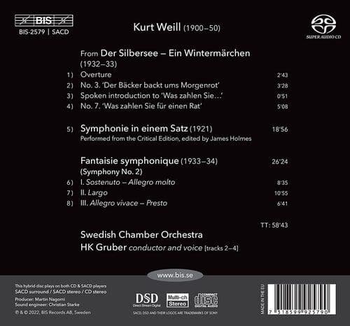 Kurt Weill : Kurt Weill: Symphonies Nos. 1 & 2/Der Silbersee Excerpts CD (2023)