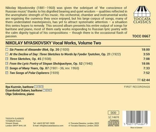 Nikolay Myaskovsky : Nikolay Myaskovsky: Vocal Works: Complete Songs for