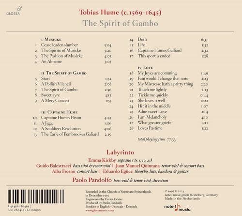 Tobias Hume : Tobias Hume: The Spirit of Gambo CD (2023)