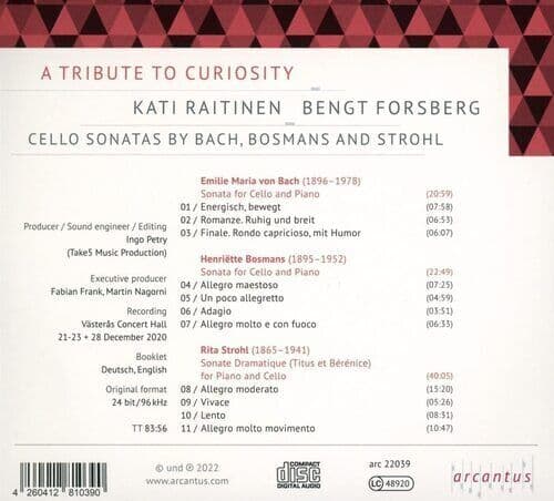 Emilie Maria von Bach : A Tribute to Curiosity: Cello Sonatas By Bach, Bosmans