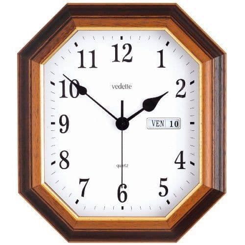 Vedette - VP40034 - Blandpendel - Analog kvarts - Vit urtavla - Trä - Dag-datum - 26,5 x 30,6 cm