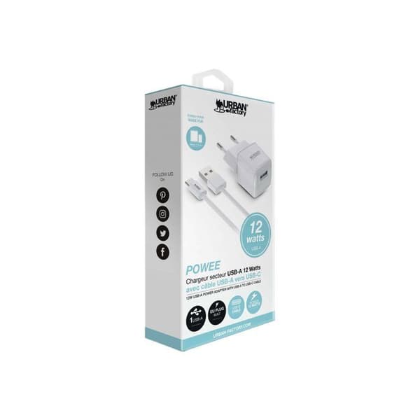 Laddare - Urban Factory - Powee - 12 Watt - USB Typ A - Vit Vit