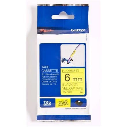 BROTHER TZEFX611 6mm BLACK ON YELLOW FLEXIBLE ID