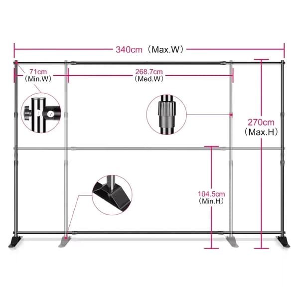 Bakgrundsstöd, Justerbar tvärstång, Stabil och hållbar design,Dubbel 2.7x3.4M