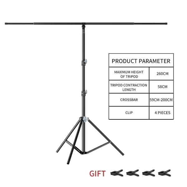 Backdrop Ställkit, Justerbar Höjd 260 cm, Tvärstångslängd 59-200 cm,2x2.6M